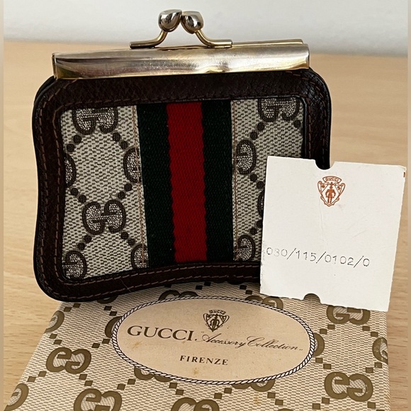 Rare Gucci Kiss Lock Coin Purse Shelly Line EUC Box Circa 1979-80 - Picture 10 of 16